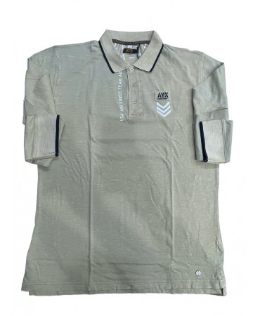 Men's polo shirt with button in beige color and special prints