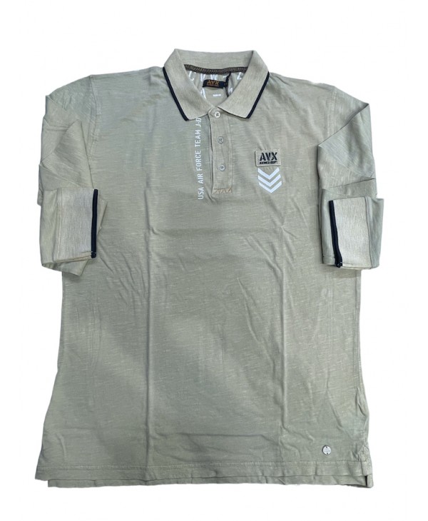 Men's polo shirt with button in beige color and special prints POLO BUTTON LONG SLEEVE