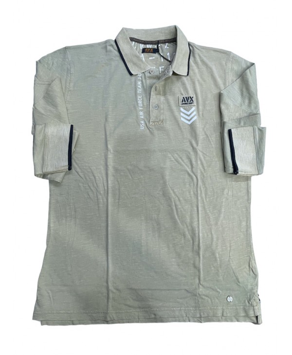 Men's polo shirt with button in beige color and special prints POLO BUTTON LONG SLEEVE
