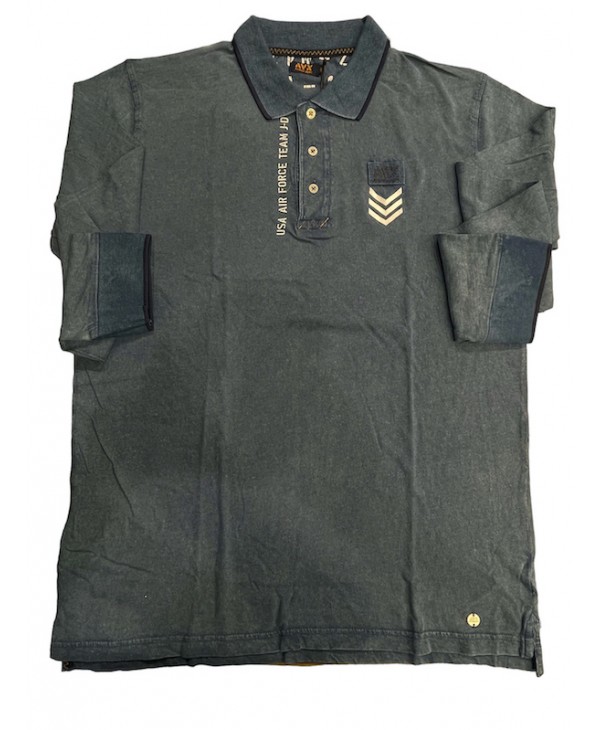 Men's polo shirt with button in raff color, denim look and special prints POLO BUTTON LONG SLEEVE