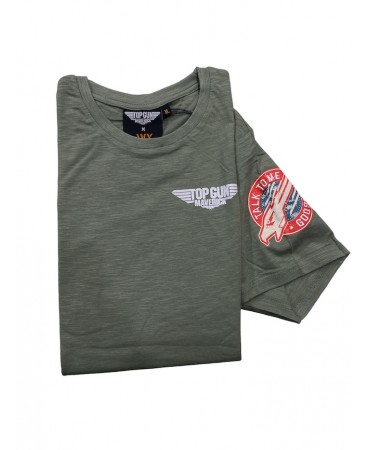 Men's T-shirt in khaki color Top Gun with embroidery on the sleeve "Talk to me Goose"