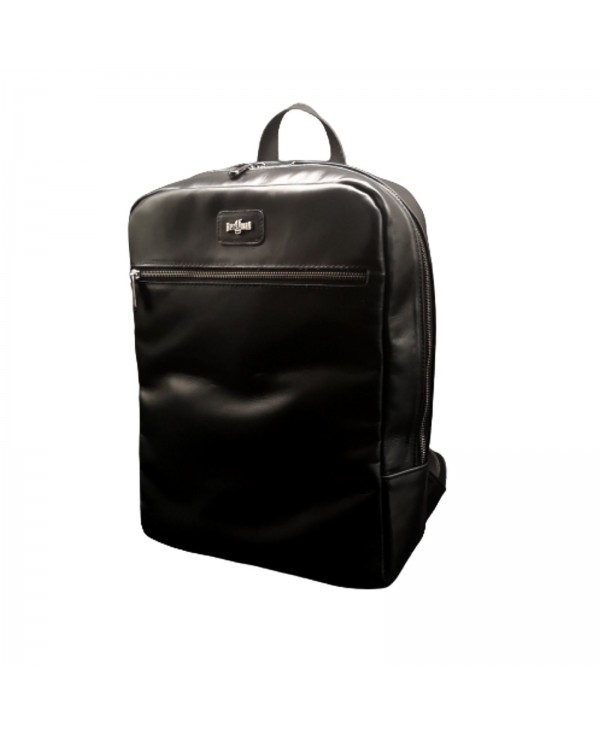 Black leather backpack with internal pockets and 3D back fabric for sweat absorption BACKPACK