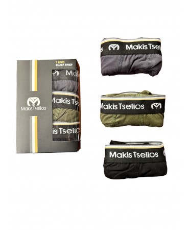Boxer shorts 3 pcs. black-charcoal-khaki cotton elastics extra soft no label MAKIS TSELIOS
