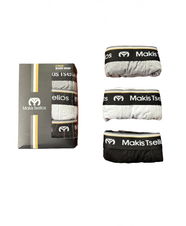 Makis Tselios men's boxers 3pcs. cotton elastics extra soft without label in colors black, gray and white UNDERWEAR-BOXERS MAKIS TSELIOS