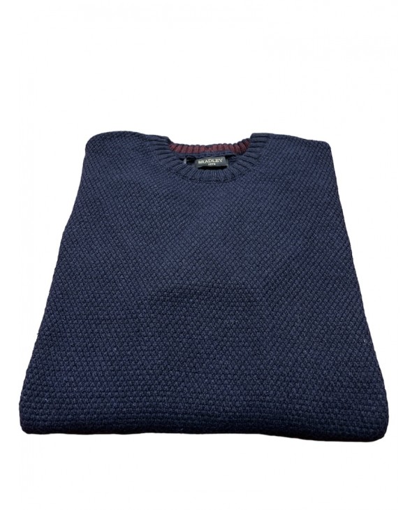 Embossed design blue knitted woolen neckline ROUND NECK