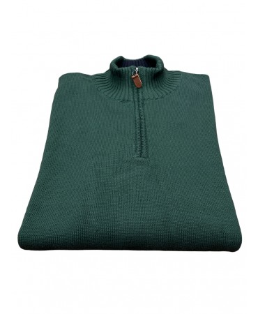 Men's knitted cotton shirt with zipper in cypress color