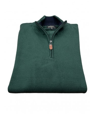 Men's knitted cotton shirt with zipper in cypress color