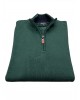 Men's knitted cotton shirt with zipper in cypress color POLO ZIP LONG SLEEVE