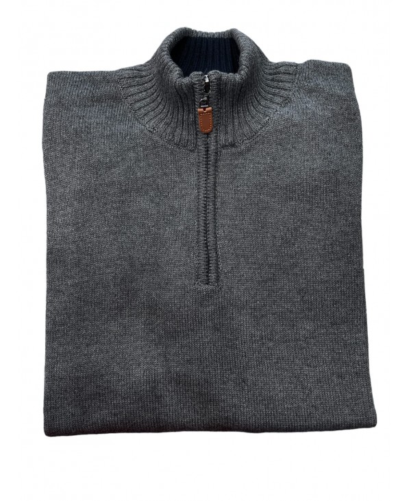 Men's cotton shirt with zipper in gray color POLO ZIP LONG SLEEVE