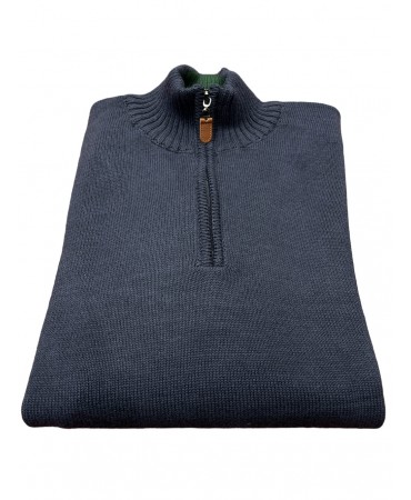 Men's knitted cotton shirt with zip in blue color