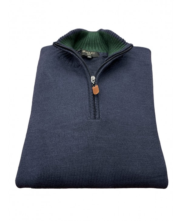 Men's knitted cotton shirt with zip in blue color POLO ZIP LONG SLEEVE