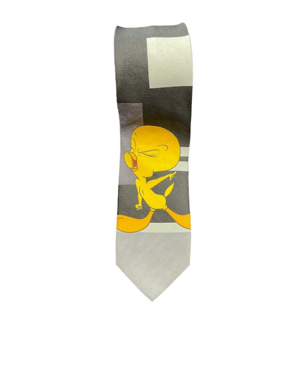 Tie in shades of gray on a black base with Tweety Cartoon Ties