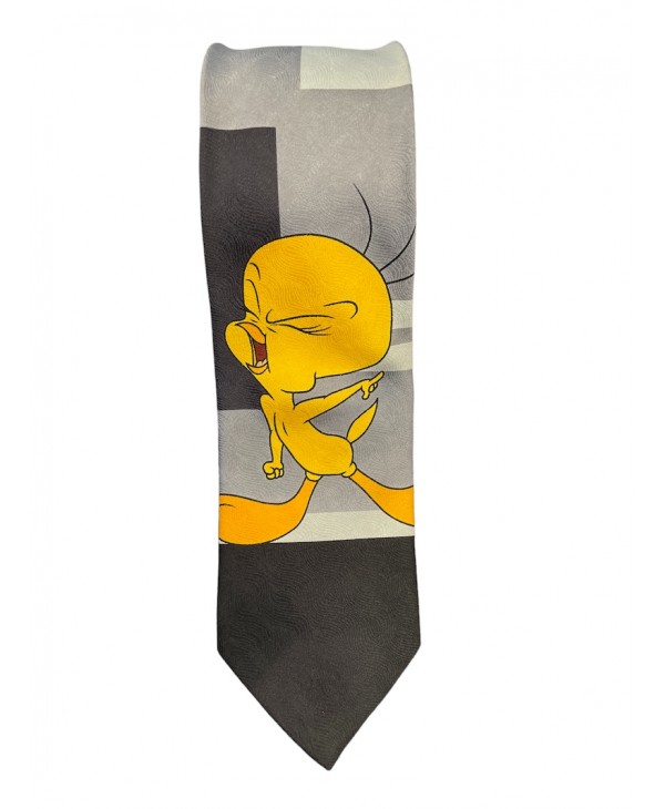 Tie in shades of gray on a black base with Tweety Cartoon Ties