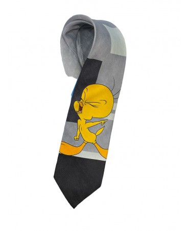 Tie in shades of gray on a black base with Tweety