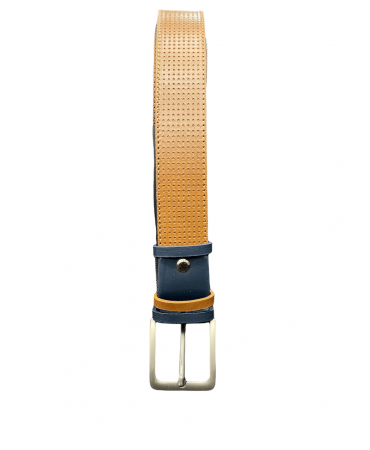 Cavallier brown belt with perforated design and blue finishes
