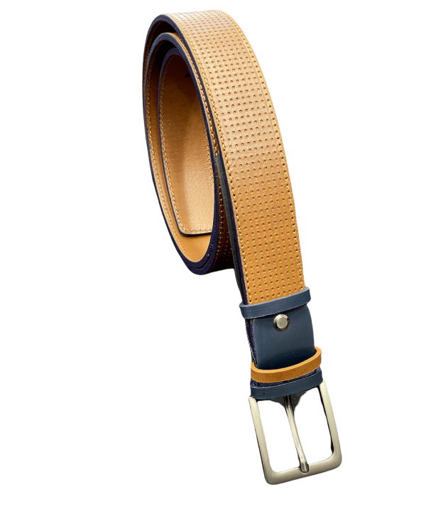 Cavallier brown belt with perforated design and blue finishes BELTS
