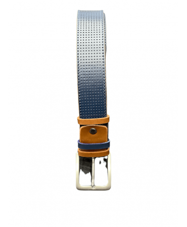 Cavallier blue belt with perforated design and brown finishes
