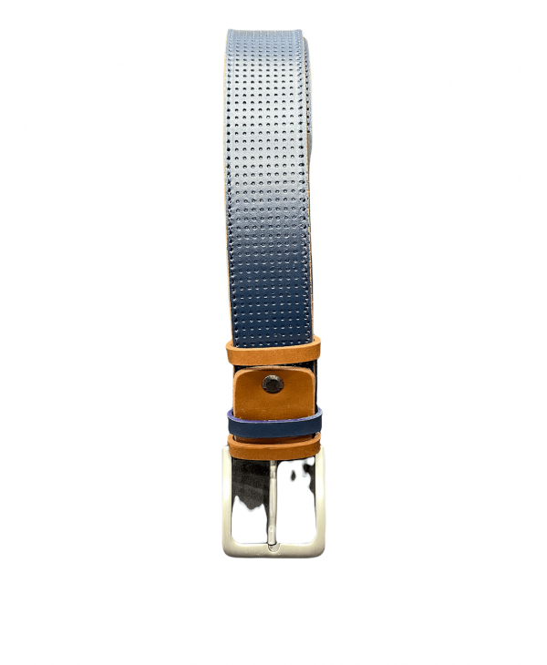 Cavallier blue belt with perforated design and brown finishes BELTS