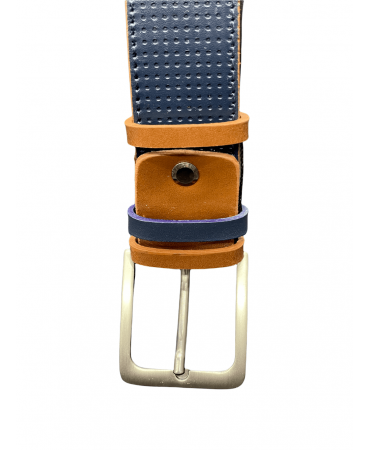 Cavallier blue belt with perforated design and brown finishes