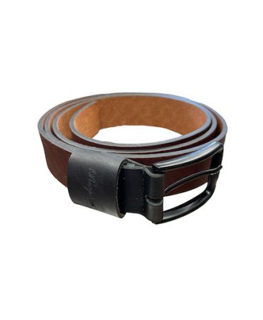 Cavalier brown leather belt for men with special embossed design and black buckle