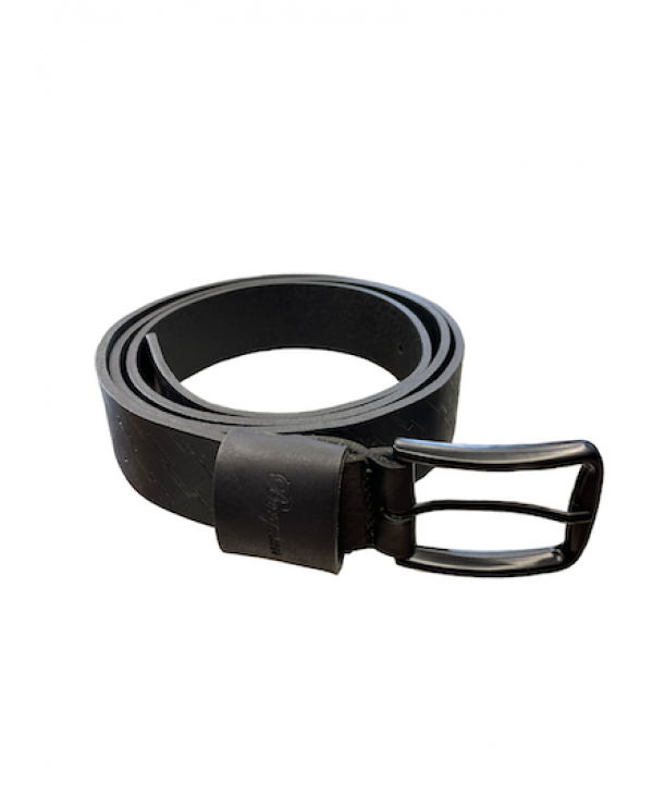 Black leather belt for men with embossed pattern and black buckle BELTS