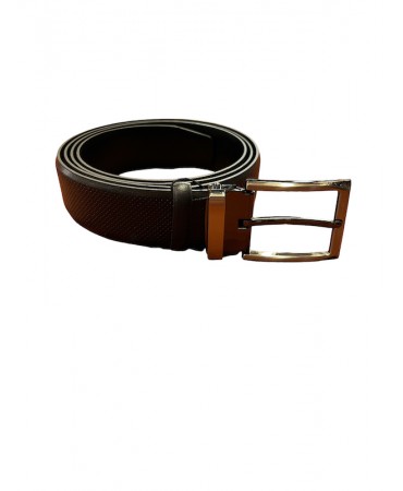 Cavallier black leather men's belt with embossed design