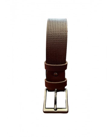 Cavallier men's leather belt in brown color 4cm with embossed design