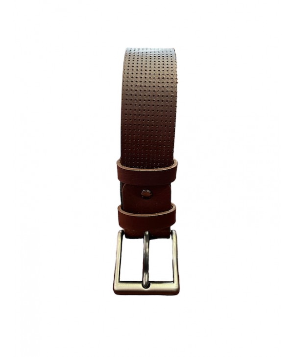 Cavallier men's leather belt in brown color 4cm with embossed design BELTS