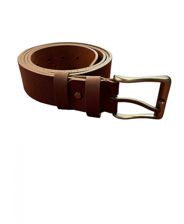 Cavallier men's leather belt in brown color 4cm with embossed design BELTS