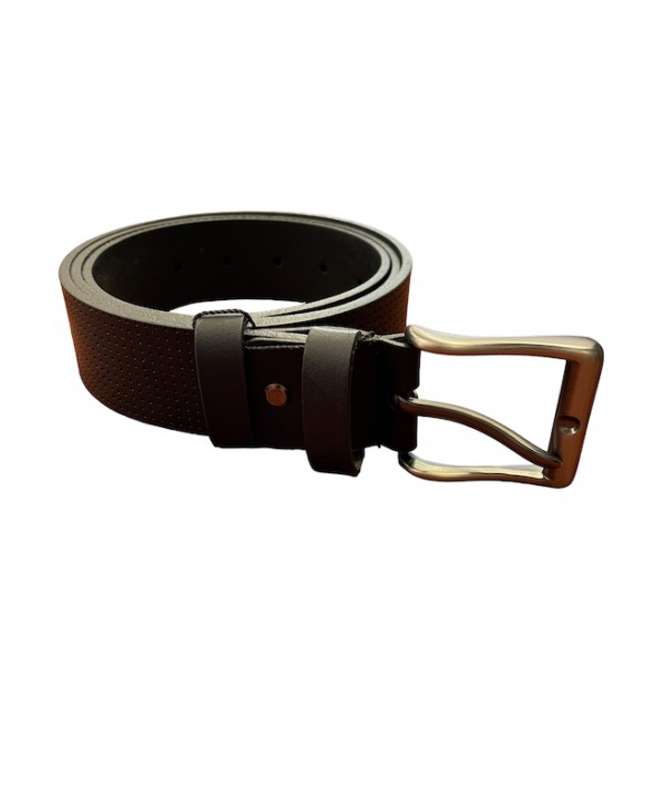 Men's wide black 4cm leather belt with embossed design BELTS