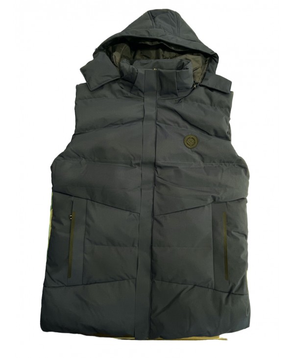 Blue sleeveless jacket with two inner pockets and a hood VEST