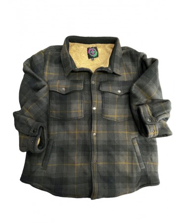 Shacket shirt with fur lining in green check