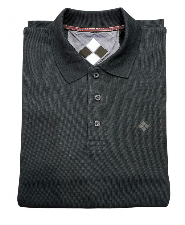 Black shirt for men with buttons and gray trimmings by Cotton Green POLO BUTTON LONG SLEEVE