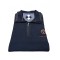 In blue men's blouse with zipper and special trims on collar and shoulders