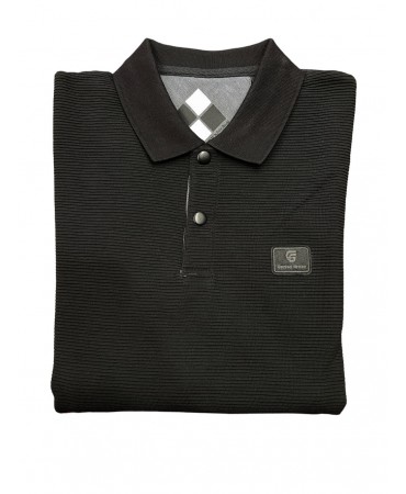 Black men's blouse with horizontal embossed stripe and truck buttons