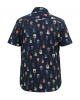 Men's shirt with short sleeves on a blue base with colorful guitars PRINTED SHIRT