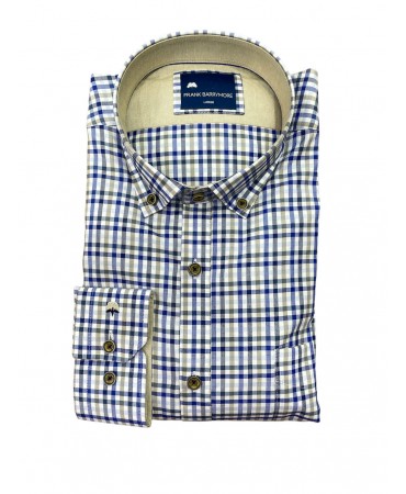 Frank Barrymore Plaid Shirts Blue with Beige on White Base