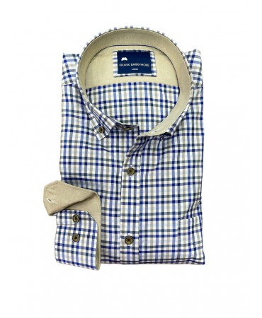 Frank Barrymore Plaid Shirts Blue with Beige on White Base