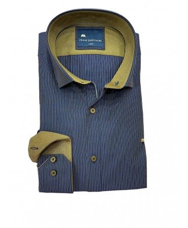 Frank Barrymore men's blue striped shirt with brown trim and buttons