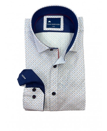 Frank Barrymore Shirt with Micro Design Blue and Red on White Base