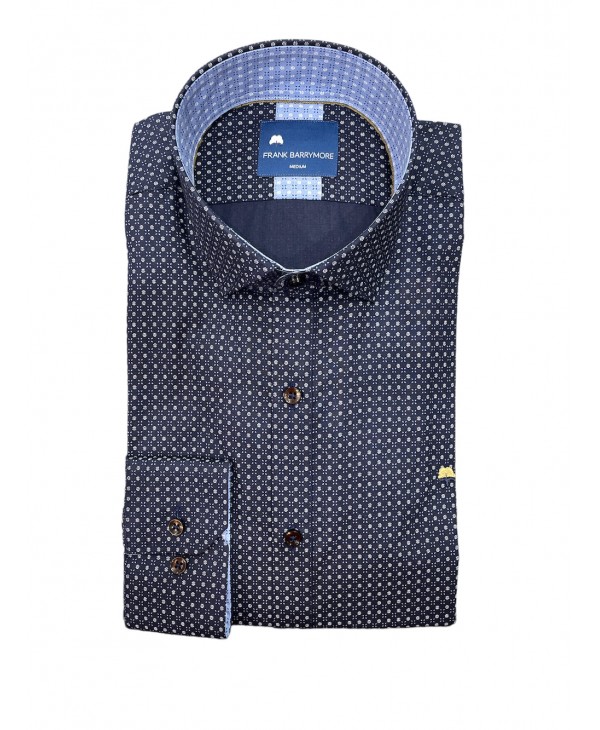 Men's Comfortable Line Shirt Frank Barrymore blue with miniature white FRANK BARRYMORE SHIRTS