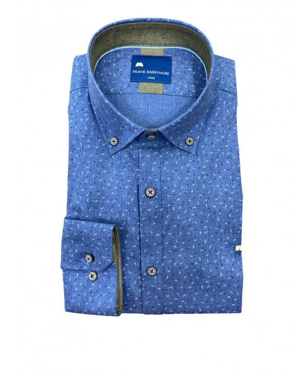 Frank Barrymore shirt with blue miniature design with wooden buttons FRANK BARRYMORE SHIRTS