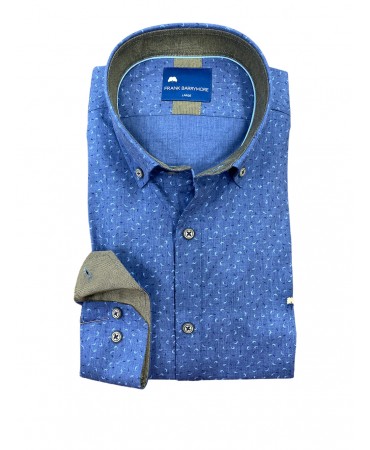 Frank Barrymore shirt with blue miniature design with wooden buttons