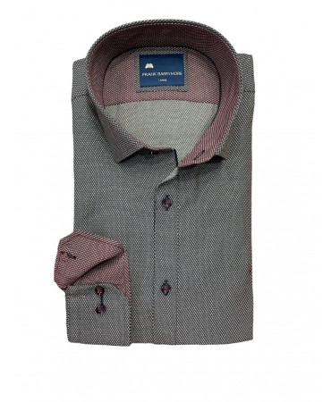 Men's shirt with a small pattern on a gray ruff base and burgundy trim