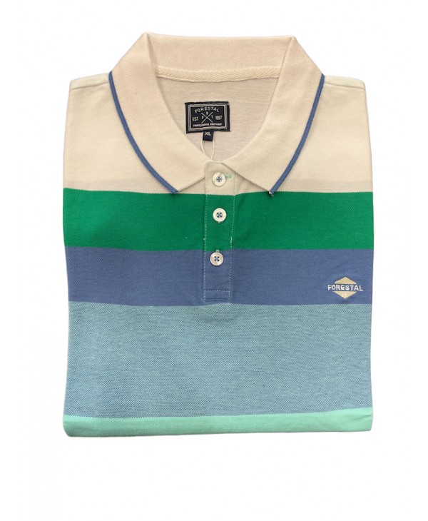 Men's striped polo shirt with green blue ruff and verraman by Forestal SHORT SLEEVE POLO 