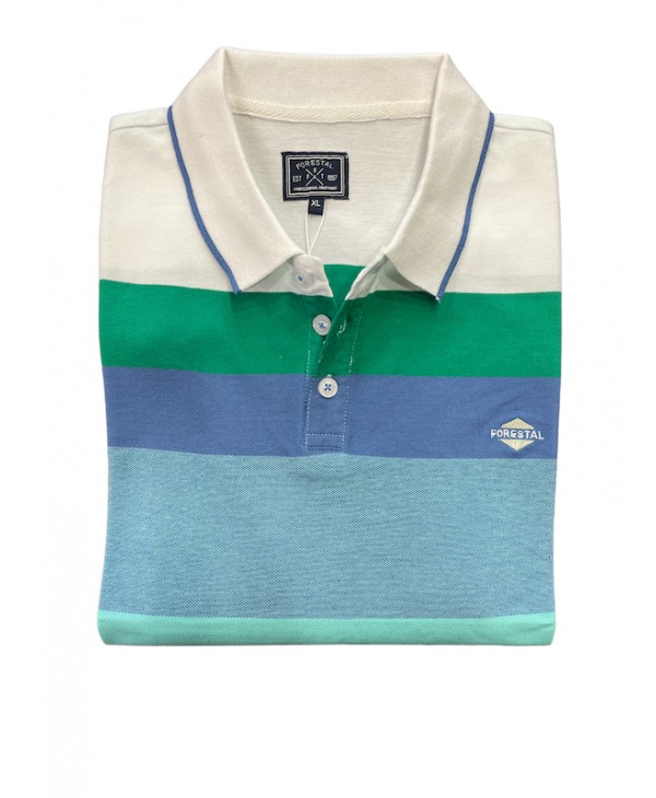 Men's striped polo shirt with green blue ruff and verraman by Forestal SHORT SLEEVE POLO 