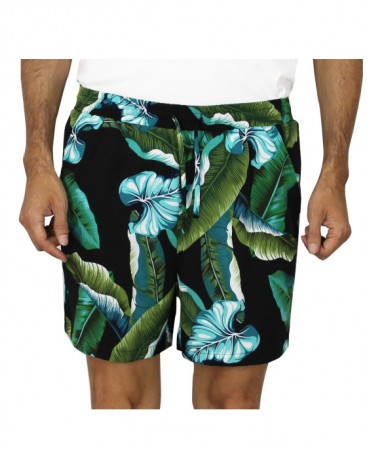 Men's bermuda shorts printed with green and roux leaves