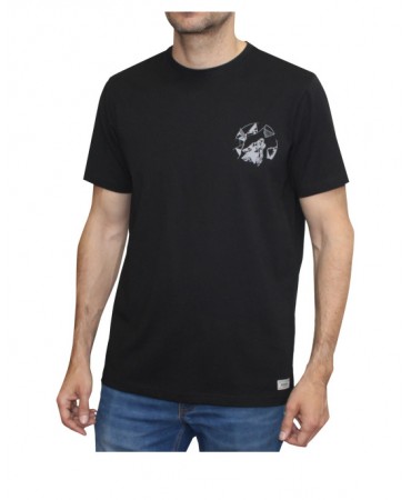 T-shirt μαύρο με στάμπα γκρίζο λύκο μπροστά και πίσω 