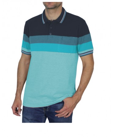 In soft turquoise base men's polo shirt with pocket
