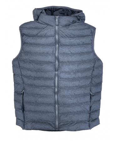 Sleeveless vest in gray color with inside and outside pockets as well as a removable hood
